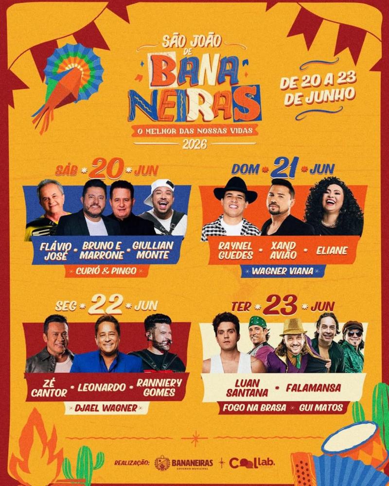 São João de Bananeiras 2026 tem programação divulgada com grandes nomes da música nacional