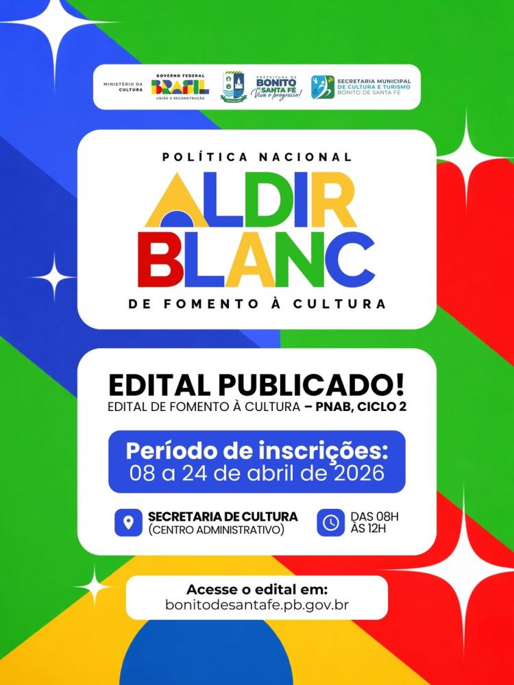 Prefeitura de Bonito de Santa Fé abre inscrições para edital cultural com recursos da Política Aldir Blanc