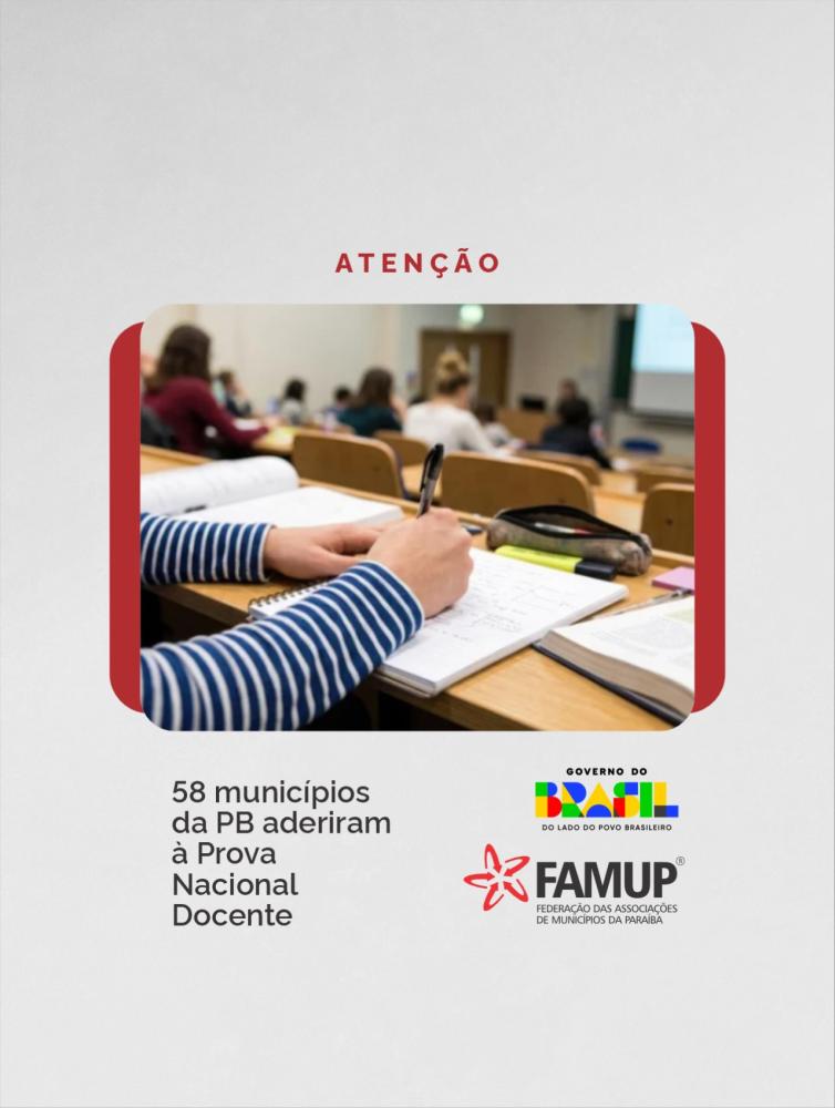Paraíba registra adesão de 58 municípios à Prova Nacional Docente 2026, destaca Famup