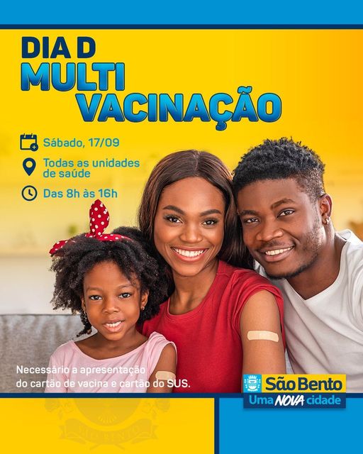 Prefeitura de São Bento realiza Dia D de Multivacinação no próximo sábado (17)