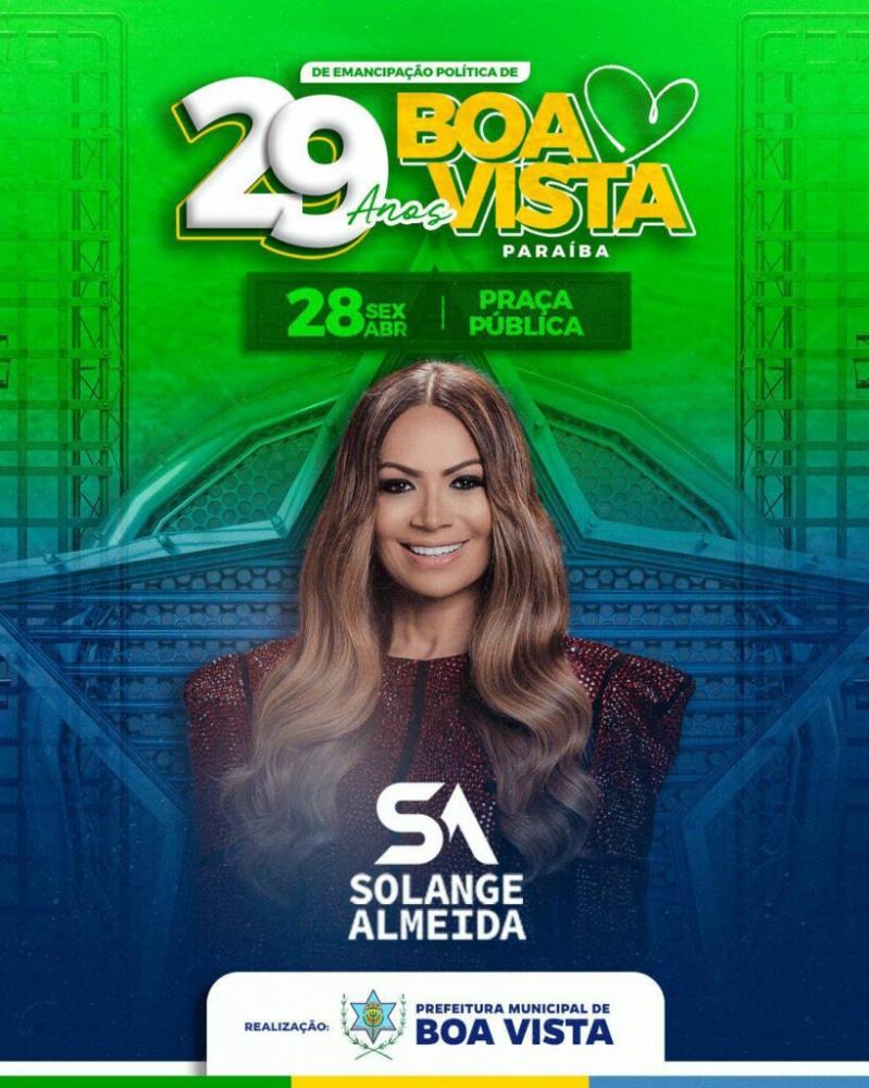 Prefeito André Gomes anuncia a cantora Solange Almeida como principal atração dos 29 anos de Emancipação Política de Boa Vista