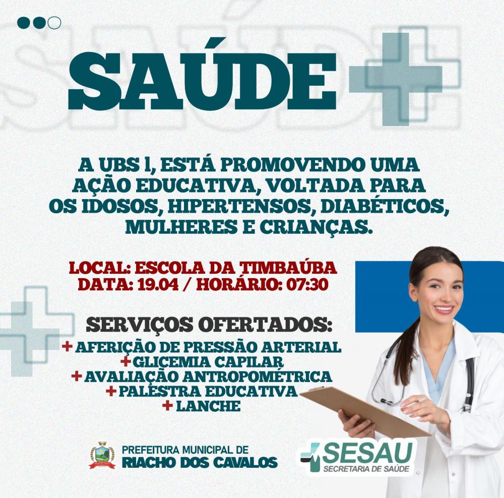Prefeitura de Riacho dos Cavalos promove ação educativa voltadas para idosos, hipertensos, diabéticos, mulheres e crianças nesta quarta-feira(19)