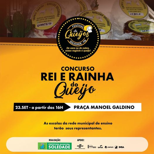 Prefeitura de Soledade realiza concurso do Rei e Rainha do Queijo nesta Sexta -feira (23)