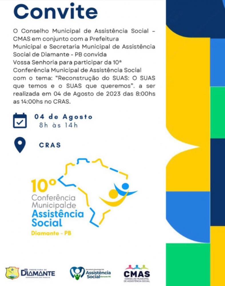 Prefeitura de Diamante convida para participar da 10ª Conferência Municipal de Assistência Social