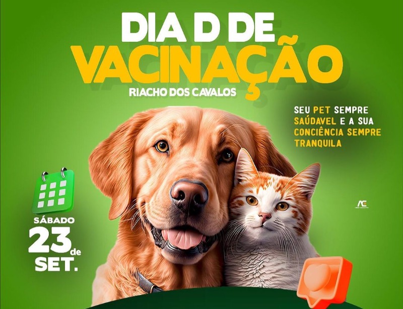 Secretaria de Saúde de Riacho dos Cavalos divulga dia de vacinação antirrábica para cães e gatos