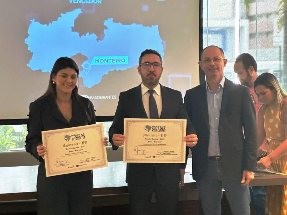 Monteiro é primeiro lugar na Paraíba em premiação da “Band Cidades Excelentes” nas áreas de Educação, Saúde e Bem-estar