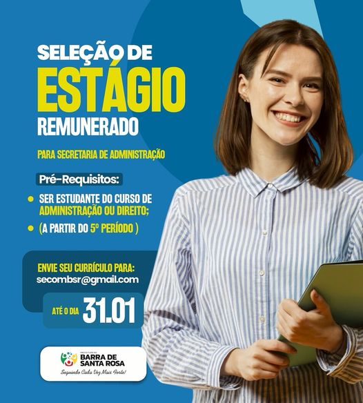 Prefeitura de Barra de Santa Rosa inicia inscrições para estágio remunerado