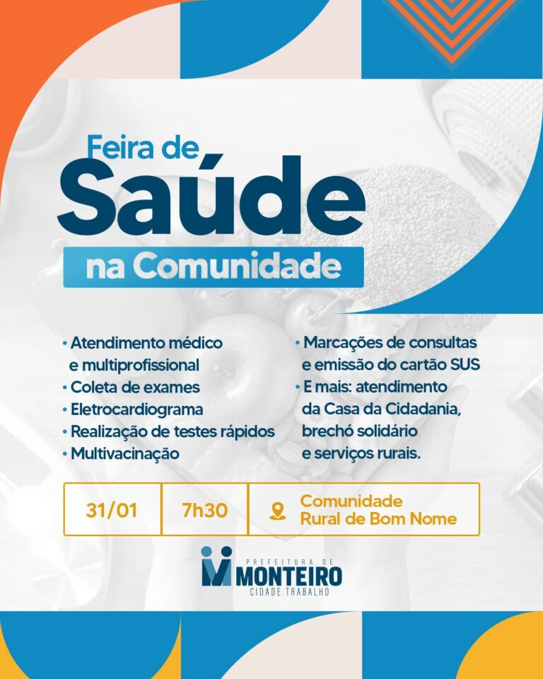 Secretaria de Saúde de Monteiro realizará mais uma ação na zona rural e divulga calendário das próximas Feiras