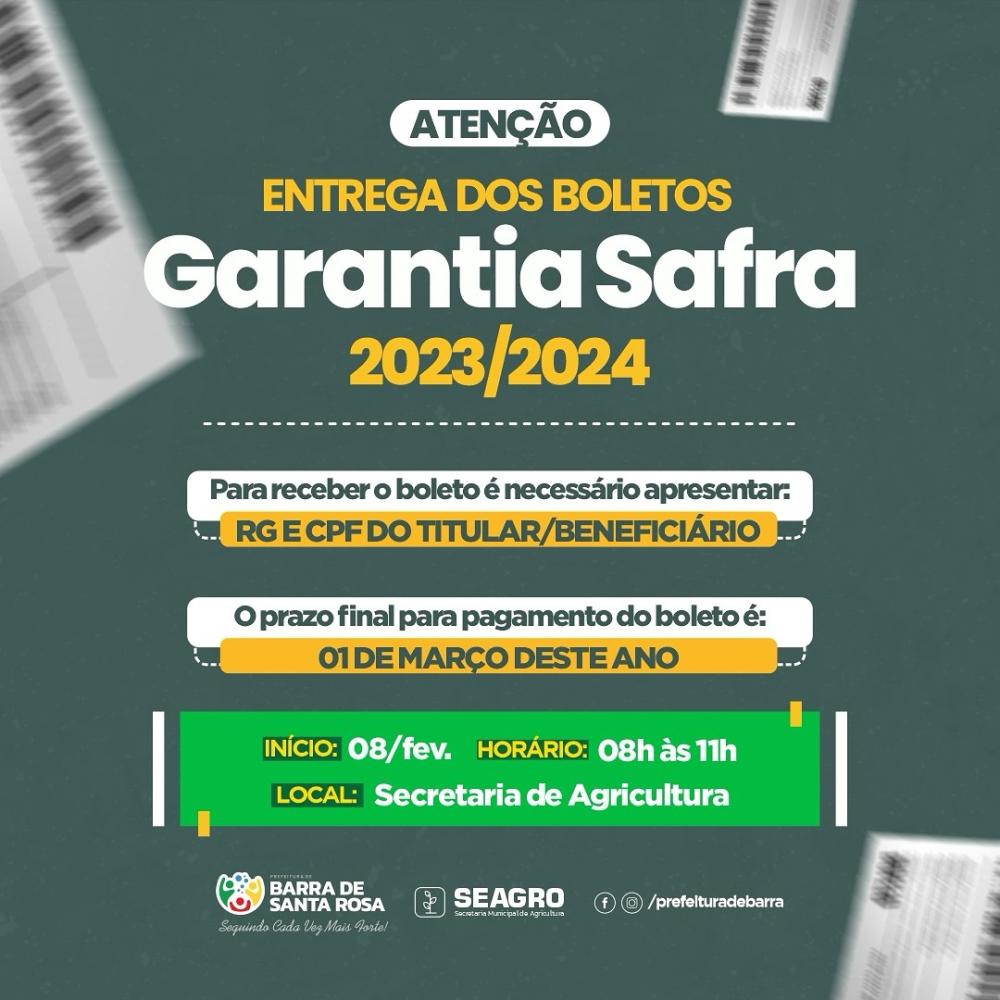 Prefeitura de Barra de Santa Rosa realiza entrega dos boletos para os cadastrados no Garantia Safra 2024.