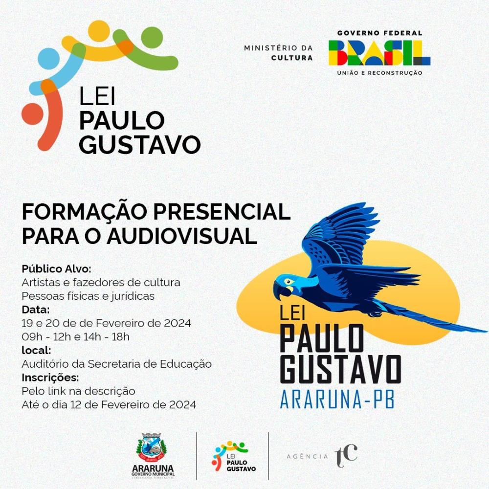 Prefeitura de Araruna abre inscrições de Capacitação e Formação em audiovisual - Lei Paulo Gustavo