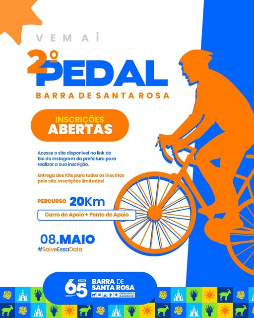 Prefeitura de Barra de Santa Rosa abre inscrições para o 2º Pedal em Comemoração ao Aniversário da Cidade