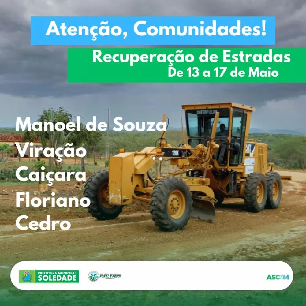 Prefeitura de Soledade Inicia Reparos nas Estradas Vicinais para Melhoria da Mobilidade