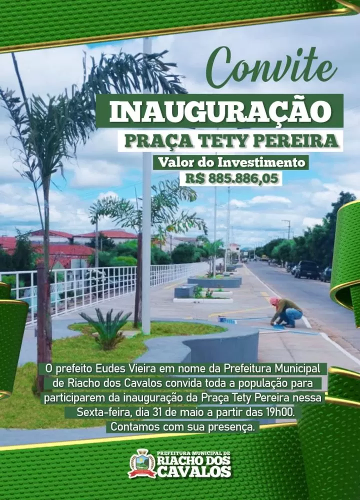 Prefeitura de Riacho dos Cavalos inaugura Praça Tety Pereira nesta sexta-feira