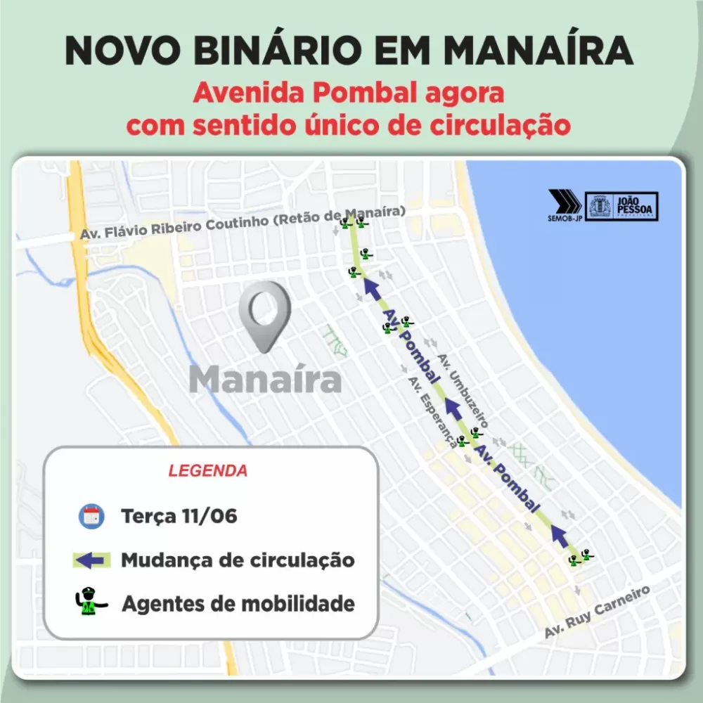 Prefeitura de João Pessoa faz mudança no trânsito da Avenida Pombal, em Manaíra, a partir desta terça-feira