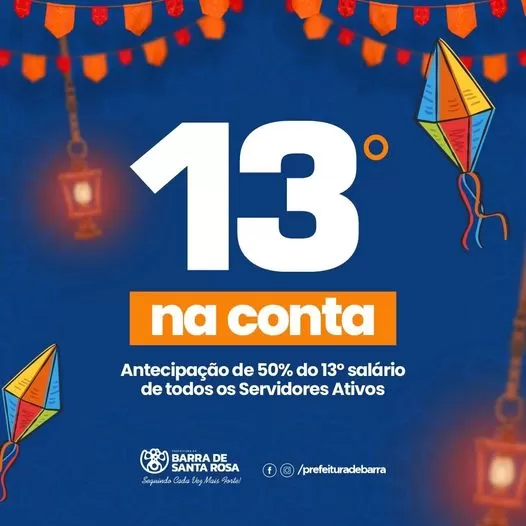 Prefeitura de Barra de Santa Rosa Antecipa 50% do 13º Salário aos Servidores Públicos
