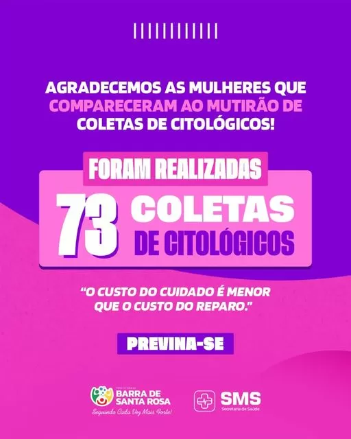 Mutirão de citológicos atende 73 mulheres em Barra de Santa Rosa