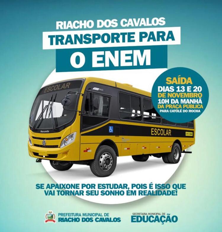 Prefeitura de Riacho dos Cavalos disponibiliza transporte gratuito para alunos que vão realizar o ENEM 2022