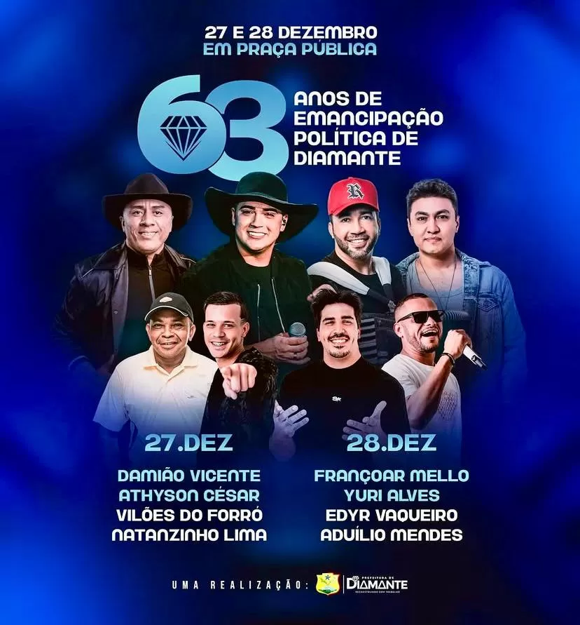 Diamante celebra 63 anos com festa e grandes atrações musicais