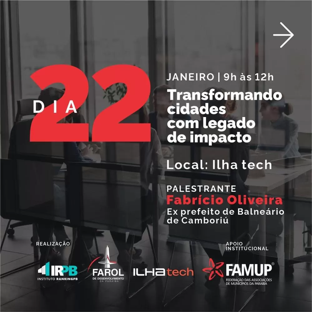 Ex-prefeito de Balneário Camboriú apresentará experiências de gestão e inovação a prefeitas e prefeitos paraibanos