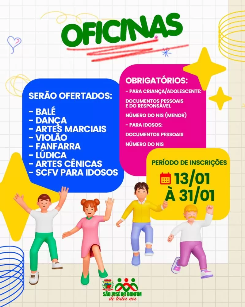 São José do Bonfim segue com inscrições para oficinas ofertadas pelo CRAS