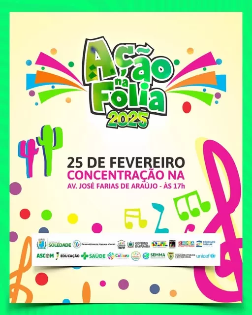 Ação na Folia 2025 promete agitar o Carnaval em Soledade
