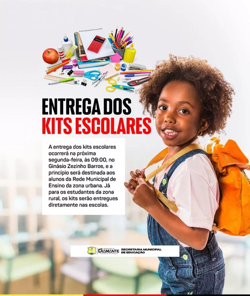 Prefeitura de Diamante inicia entrega de kits escolares para alunos da Rede Municipal