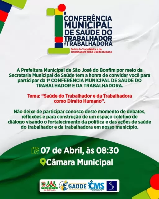 São José do Bonfim realiza 1ª Conferência Municipal de Saúde do Trabalhador e da Trabalhadora