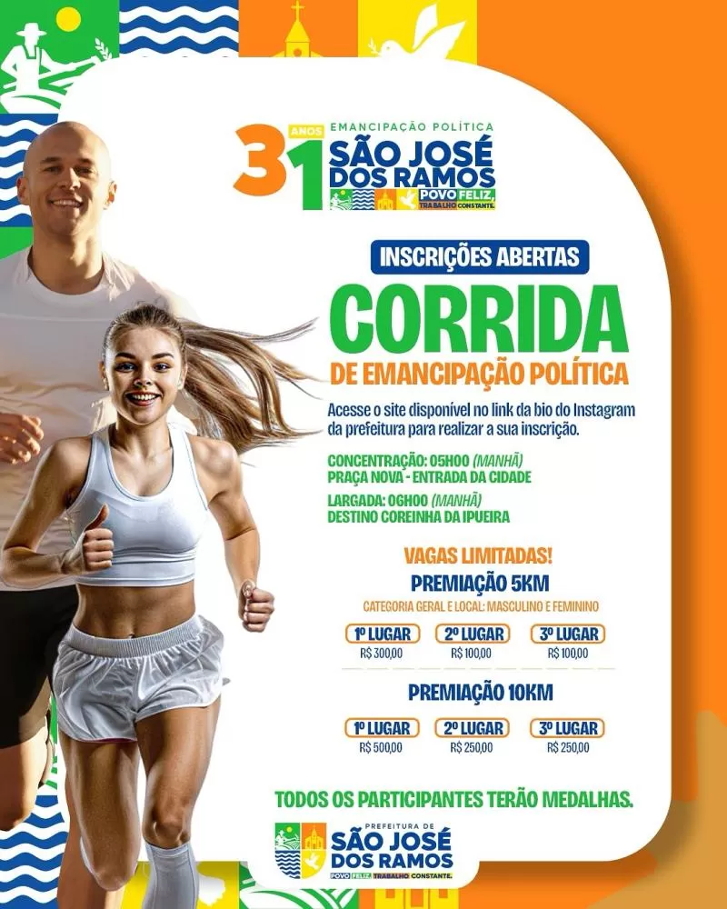 São José dos Ramos celebra 31 anos com programação esportiva, premiações e muita energia