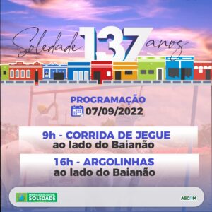 Em comemoração aos 137 anos de Soledade haverá eventos no dia 07 de setembro