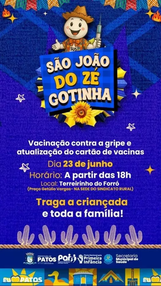 Prefeitura de Patos promove vacinação ao lado do Terreirinho do Forró, na noite desta segunda-feira, 23 de junho