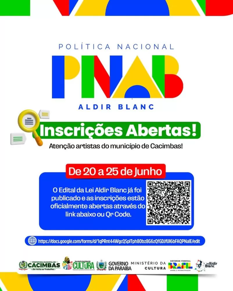 Prefeitura de Cacimbas abre inscrições para artistas e fazedores de cultura através da Lei Aldir Blanc
