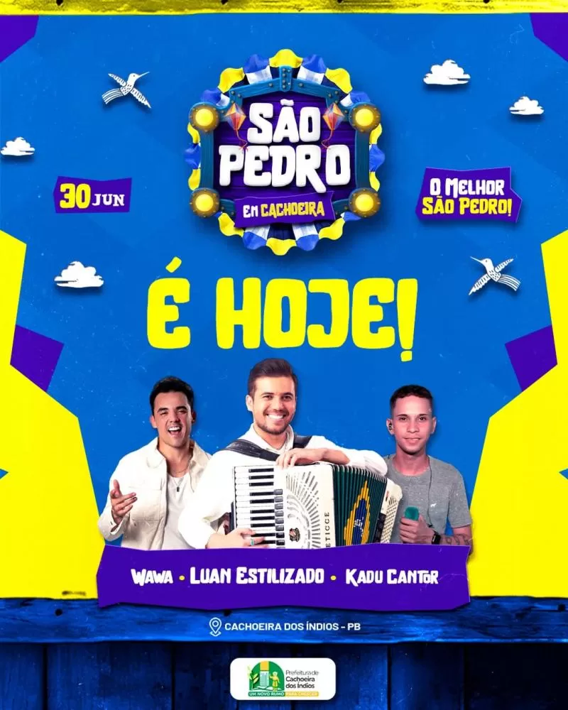 São Pedro de Cachoeira dos Índios encerra hoje com shows de Luan Estilizado, Wawaof e Kadu Cantor