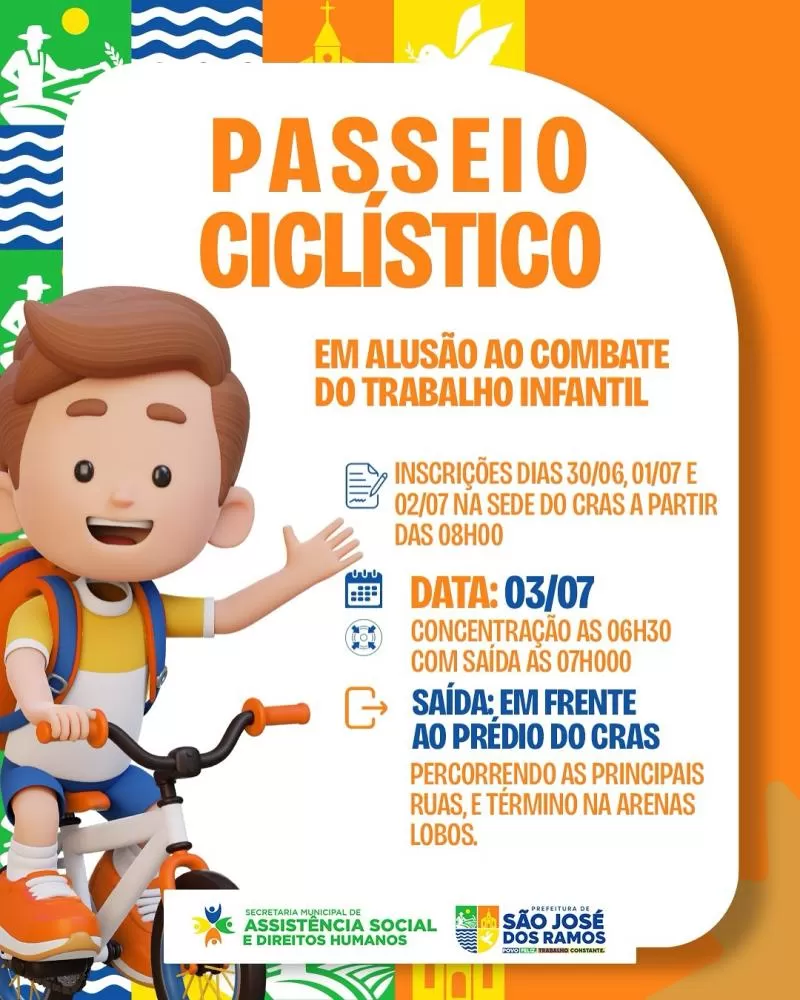 São José dos Ramos remarca Passeio Ciclístico contra o Trabalho Infantil para próxima quinta-feira (03)