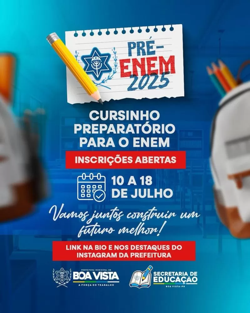 Boa Vista abre inscrições para cursinho gratuito do Enem 2025