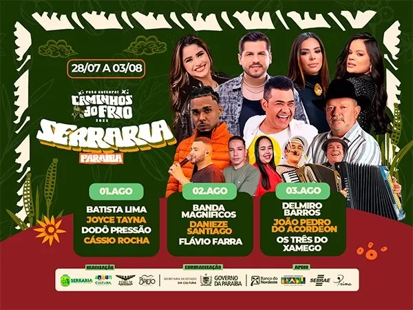 Prefeitura de Serraria confirma Batista Lima e Banda Magníficos no Caminhos do Frio 2025, que começa nesta segunda (28)