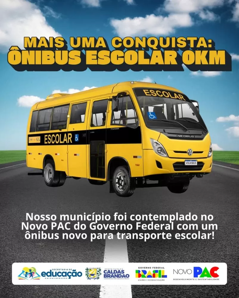 Caldas Brandão é contemplada com novo ônibus escolar pelo PAC da Educação