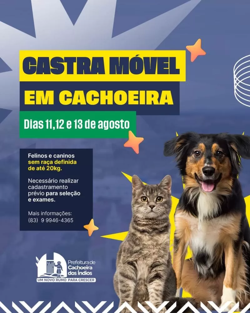 CastraMóvel chega a Cachoeira dos Índios com mutirão de castração gratuita para cães e gatos