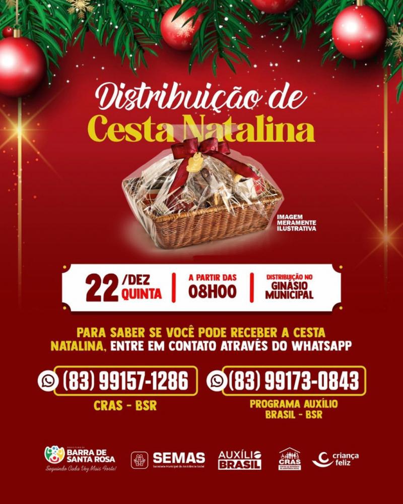 Prefeitura de Barra de Santa Rosa entrega cestas natalinas a população de vulnerabilidade social