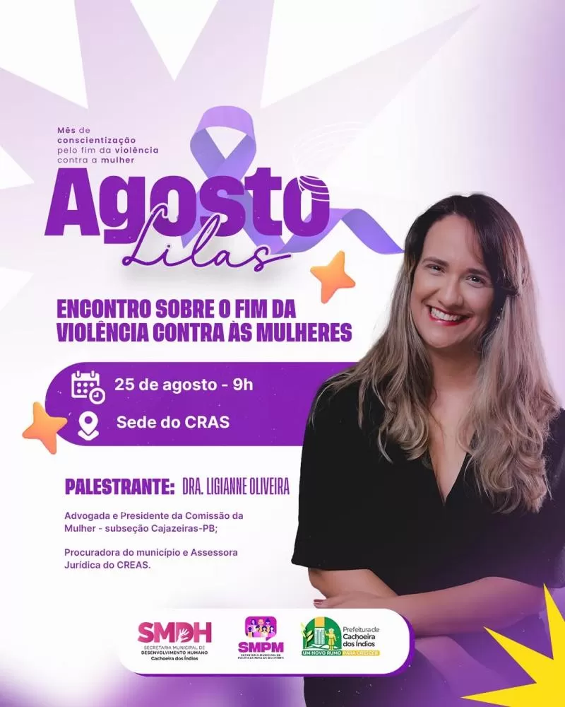 Agosto Lilás: Prefeitura de Cachoeira dos Índios promove encontro pelo fim da violência contra a mulher