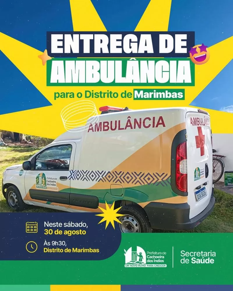 Cachoeira dos Índios entrega ambulância neste sábado (30) à comunidade de Marimbas