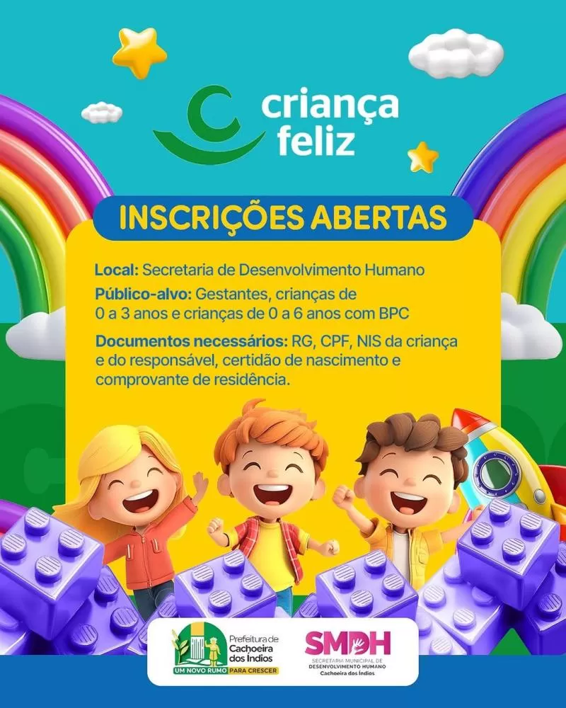 Cachoeira dos Índios abre inscrições para o Programa Criança Feliz