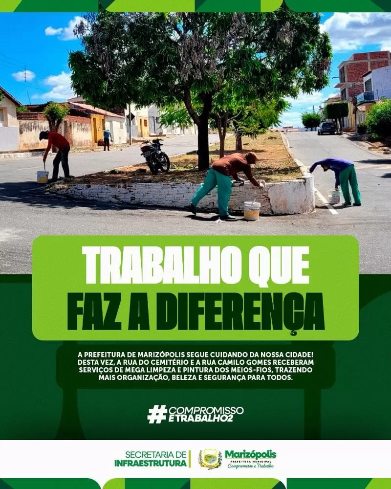 Marizópolis realiza mega limpeza e pintura de meios-fios em ruas da cidade