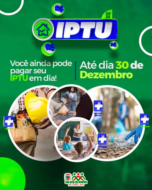 São José do Bonfim lembra contribuintes sobre prazo final para pagamento do IPTU 2025