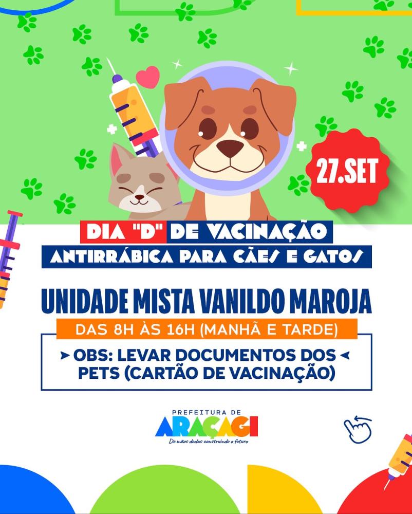 Araçagi realiza Dia “D” de Vacinação Antirrábica neste sábado (27)