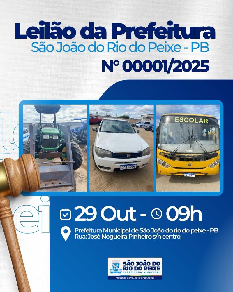 Prefeitura de São João do Rio do Peixe realiza Leilão Público no dia 29 de outubro