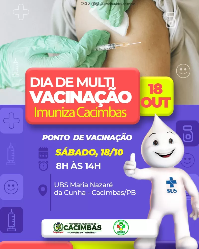 Prefeitura de Cacimbas realiza Dia D de vacinação neste sábado (18)