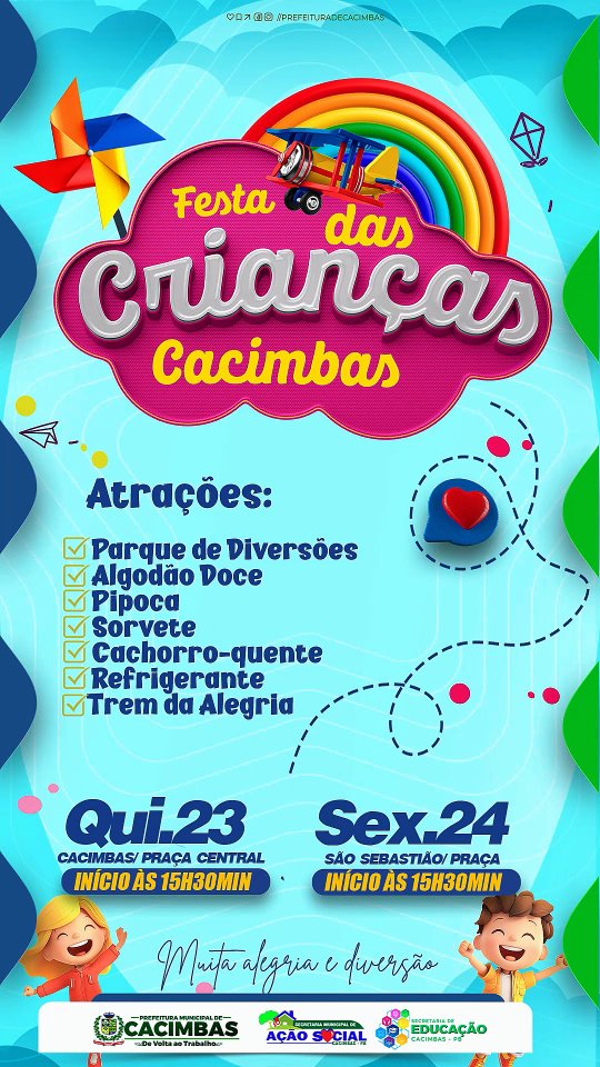 Prefeitura de Cacimbas prepara festa especial para o Dia das Crianças