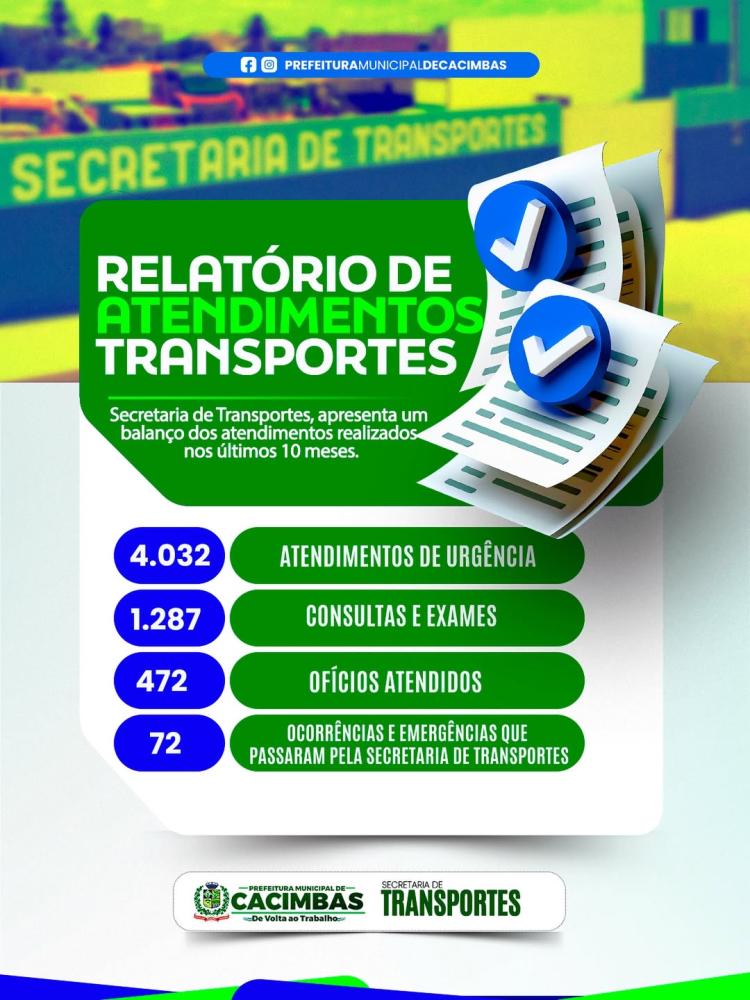 Prefeitura de Cacimbas divulga relatório de atendimentos da Secretaria de Transportes