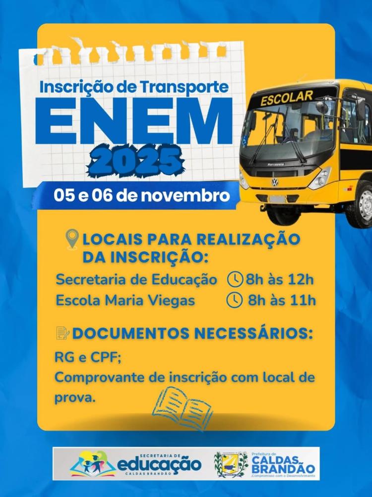 Prefeitura de Caldas Brandão disponibiliza transporte para estudantes do ENEM 2025