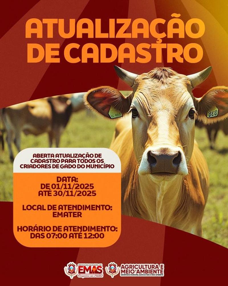 Prefeitura de Emas inicia atualização obrigatória do rebanho animal
